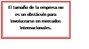 Cuadro de texto: El tamaño de la empresa no es un obstáculo para involucrarse en mercados internacionales.