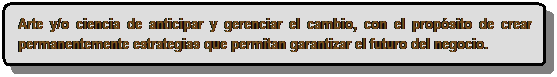 Rectngulo redondeado: Arte y/o ciencia de anticipar y gerenciar el cambio, con el propsito de crear permanentemente estrategias que permitan garantizar el futuro del negocio.
